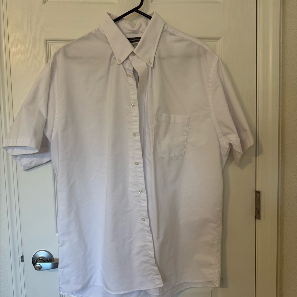 Van Heusen White Casual Button Down Shirt XL Regular Fit, Wrinkle Free
